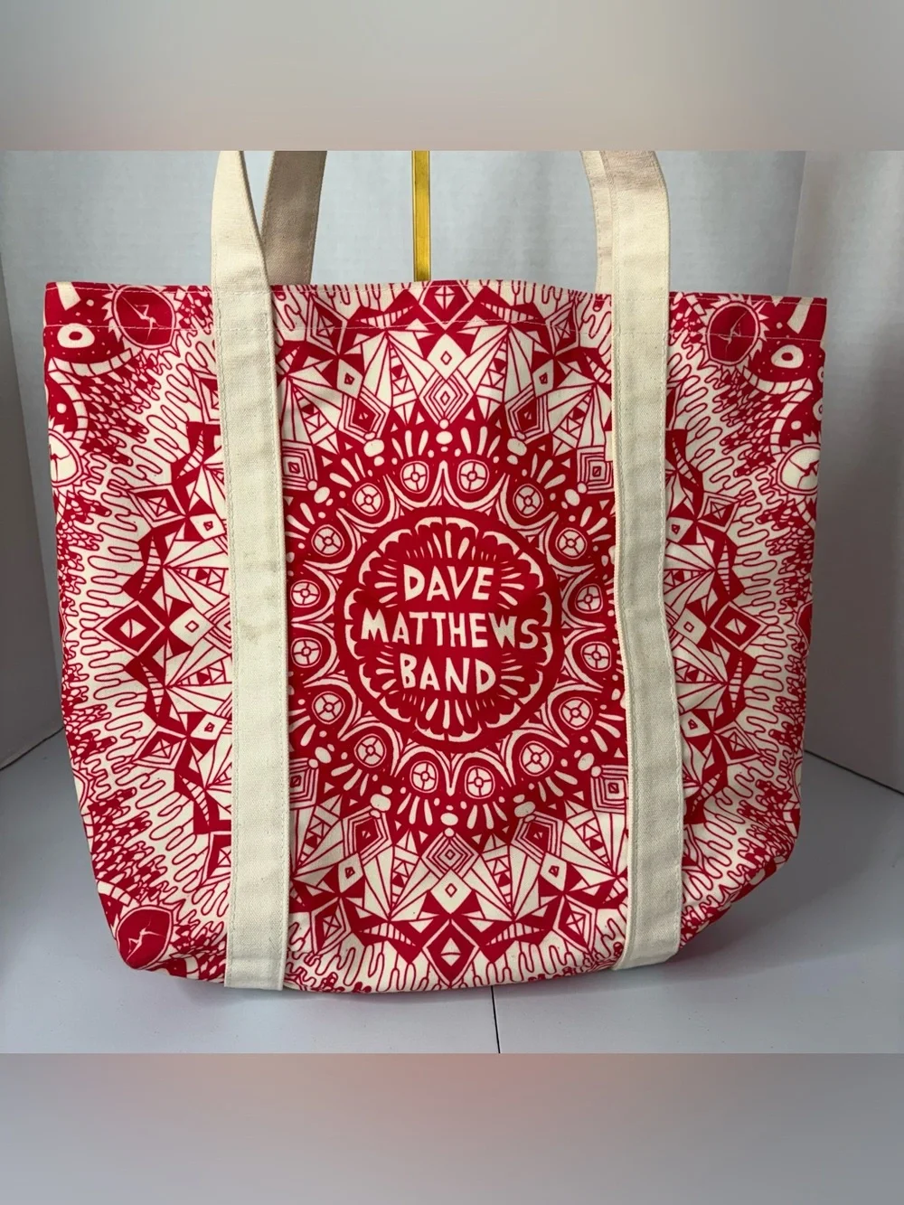 RARE Dave Matthews Band Red & White Geometric Canvas Tote Bag